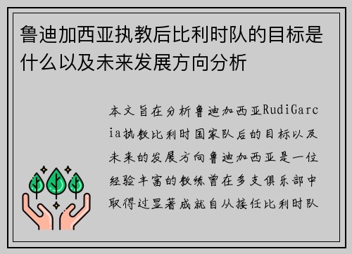 鲁迪加西亚执教后比利时队的目标是什么以及未来发展方向分析 鲁迪加西亚执教后比利时队的目标是什么以及未来发展方向分析